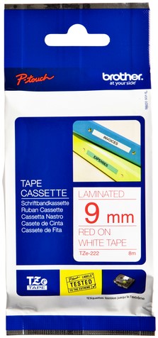 Labeltape Brother P-touch TZE-222 9mm rood op wit-3