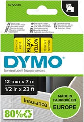 Labeltape Dymo 45018 D1 720580 12mmx7m zwart op geel