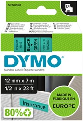 Labeltape Dymo LabelManager D1 polyester 12mm zwart op groen