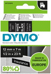 Labeltape Dymo 45021 D1 720610 12mmx7m wit op zwart