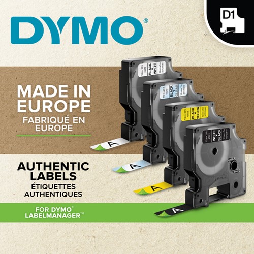 Labeltape Dymo LabelManager D1 polyester 9mm zwart op transparant-2