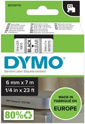 Labeltape Dymo D1 43610 720770 6mmx7m polyester zwart op transparant