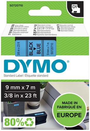 Labeltape Dymo LabelManager D1 polyester 9mm zwart op blauw