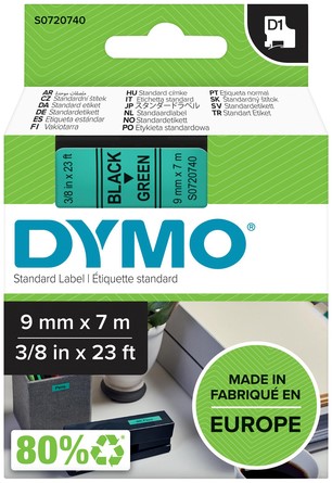 Labeltape Dymo LabelManager D1 polyester 9mm zwart op groen