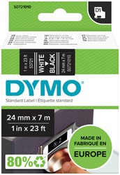 Labeltape Dymo 53721 D1 721010 24mmx7m wit op zwart