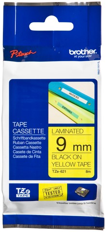 Labeltape Brother P-touch TZe-621 standaard 9mm zwart op geel