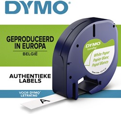 Labeltape Dymo letratag 91200 12mmx4m papier zwart op wit