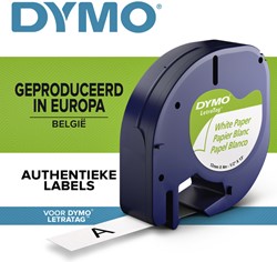 Labeltape Dymo Letratag 91200 papier 12mm zwart op wit