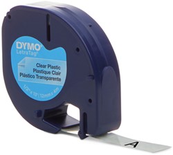 Labeltape Dymo Letratag 12267 plastic 12mm zwart op transp