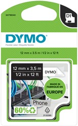 Labeltape Dymo 16953 D1 718040 12mmx3.5m nylon zwart op wit