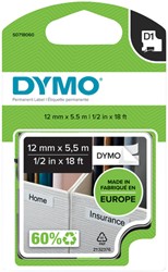 Labeltape Dymo 16955 D1 718060 12mmx5.5m poly zwart op wit