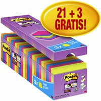 Memoblok 3M Post-it 654 Super Sticky 76x76mm 21+3 gratis assorti