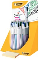 Balpen Bic 4kleuren shine medium zilver/paars/roze/blauw