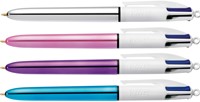 Balpen Bic 4kleuren shine medium zilver/paars/roze/blauw-2