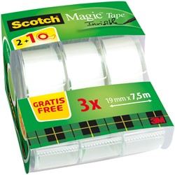 Plakband Scotch Magic 810 19mmx7.5m onzichtbaar mat 2+1 gratis + afroller