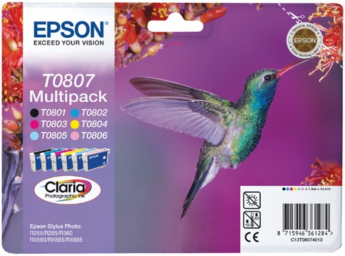 Inktcartridge Epson T0807 zwart + 5 kleuren