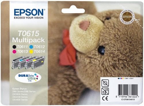 Inktcartridge Epson T0615 zwart + 3 kleuren