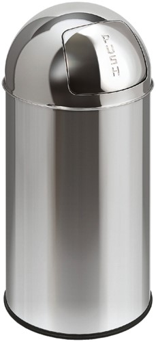 Afvalbak Pushcan met pushdeksel 40liter zilver