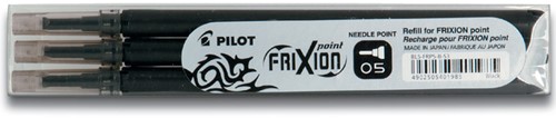 Rollerpenvulling PILOT friXion fijn zwart set à 3 stuks