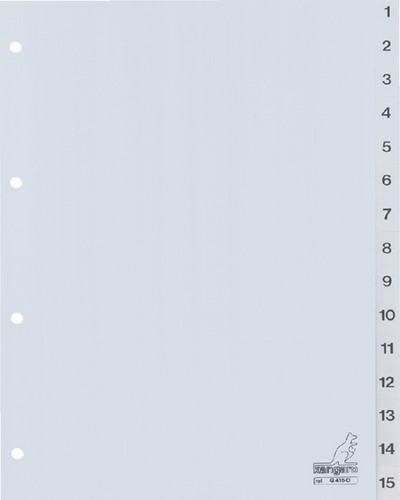 Tabbladen Kangaro 4-gaats G415C 1-15 genummerd grijs PP