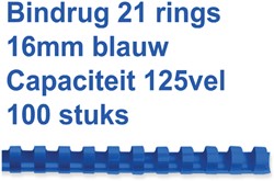 Bindrug GBC 16mm 21rings A4 blauw 100stuks