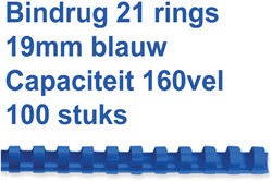Bindrug GBC 19mm 21rings A4 blauw 100stuks