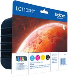 Inktcartridge Brother LC-1100HYVALBP zwart + 3 kleuren