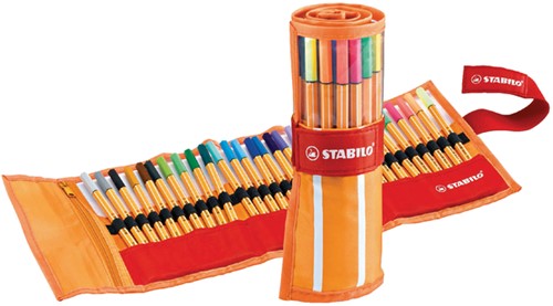 Fineliner STABILO point 88/30 rollerset oranje/rood fijn assorti etui à 30 stuks