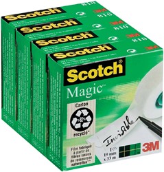 Plakband Scotch Magic 810 4 rollen,19 mm x 33 m onzichtbaar mat transparant