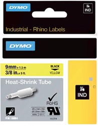 Labeltape Dymo Rhino 18054 krimpkous 9mmx1.5m zwart op geel
