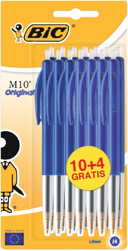 Balpen Bic M10 medium blauw blister à 10+4 gratis