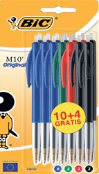 Balpen Bic M10 medium assorti blister à 10+4 gratis