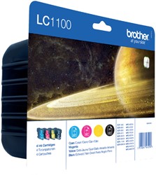Inktcartridge Brother LC-1100VALBP zwart + 3 kleuren
