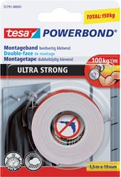 Plakband tesa® Powerbond Ultra Strong dubbelzijdig 19mmx1,5m wit