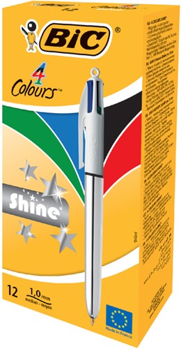 Balpen Bic 4kleuren shine medium zilver-3