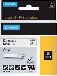Labeltape Dymo Rhino 18444 vinyl 12mmx5.5m zwart op wit