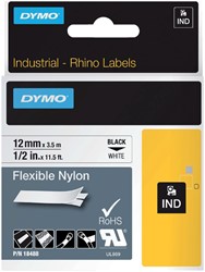 Labeltape Dymo Rhino industrieel nylon 12mm zwart op wit