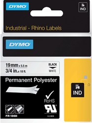 Labeltape Dymo Rhino industrieel polyester 19mm zwart op wit