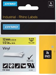 Labeltape Dymo Rhino 18432 12mmx5.5m vinyl zwart op geel