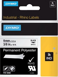 Labeltape Dymo Rhino 18482 polyester 9mmx5.5m zwart op wit