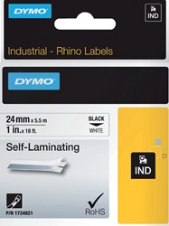 Labeltape Dymo Rhino 1734821 zelflaminerend 24mmx5.5m zwart op wit