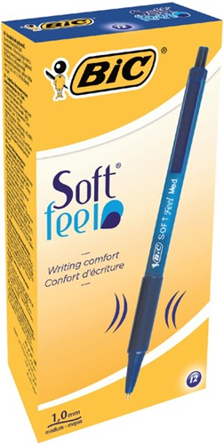 Balpen Bic soft feel grip clic medium blauw-1