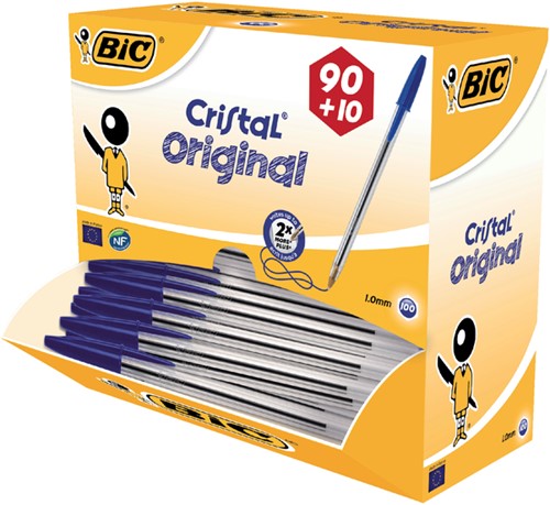 Balpen Bic Cristal medium blauw doos à  90+10 gratis-1