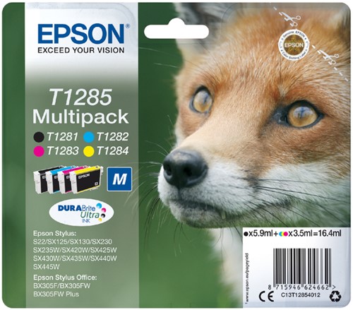 Inktcartridge Epson T1285 zwart + 3 kleuren