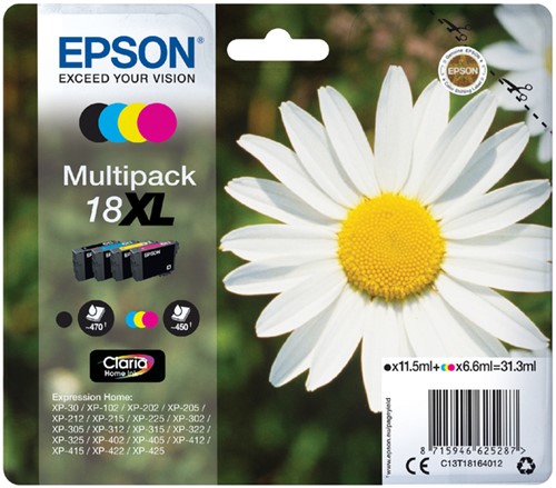 Inktcartridge Epson 18XL T1816 zwart + 3 kleuren