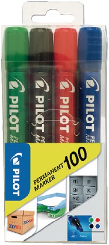 Viltstift PILOT 100 rond fijn assorti blister à 4 stuks