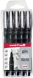 Fineliner Uni-ball Pin zwart etui à 5 breedtes