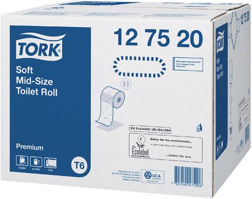 Toiletpapier Tork Mid-size T6 premium 2-laags 90m wit 127520-3