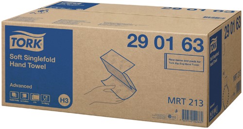 Handdoek Tork H3 Advanced singlefold 2-laags 248x230mm 15x250 vel wit 290163-1