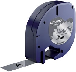 Labeltape Dymo LetraTag metallic 12mm zwart op zilver